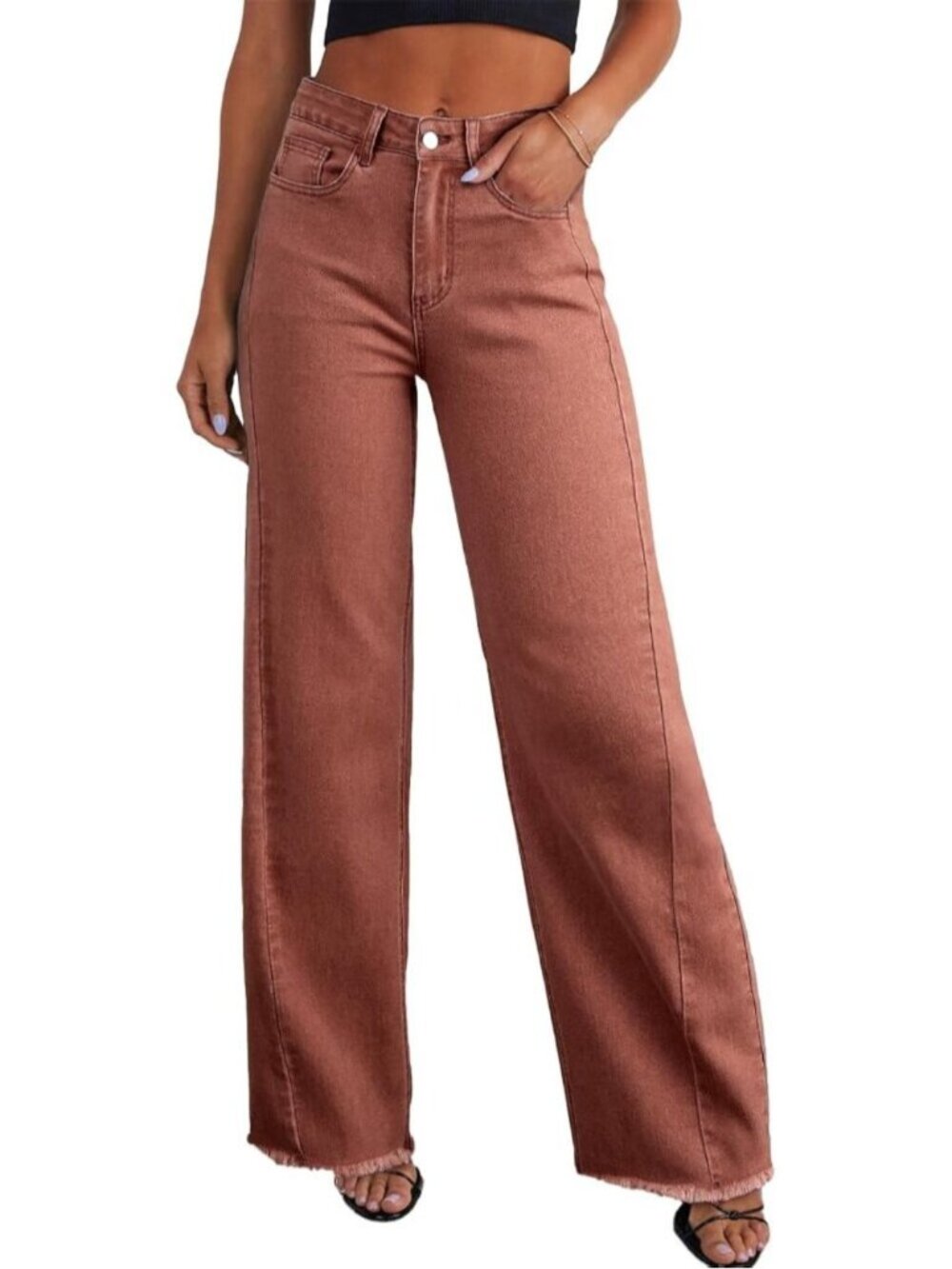 Womens Mineral Red Leg Jeans High Waisted Stretchy Length Side Seam Denim Pants